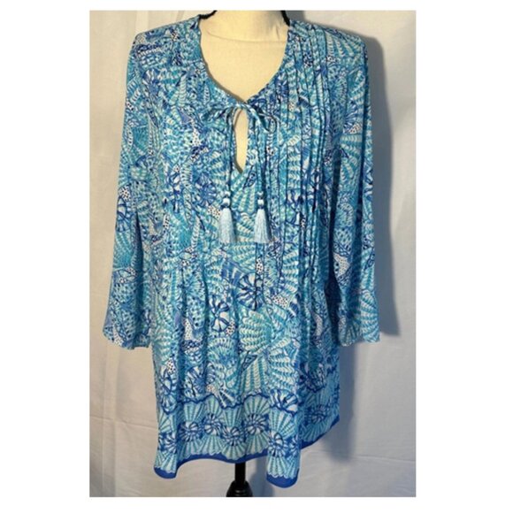 Lilly Pulitzer Size LARGE Marilina Tunic Top By the Seashore, Amalfi Blue - Picture 2 of 4